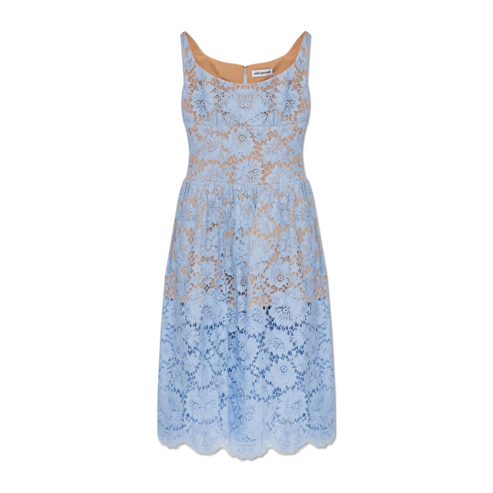 Self Portrait Women's Blue Midi Dresses, M, Floral Lace Midi Dress