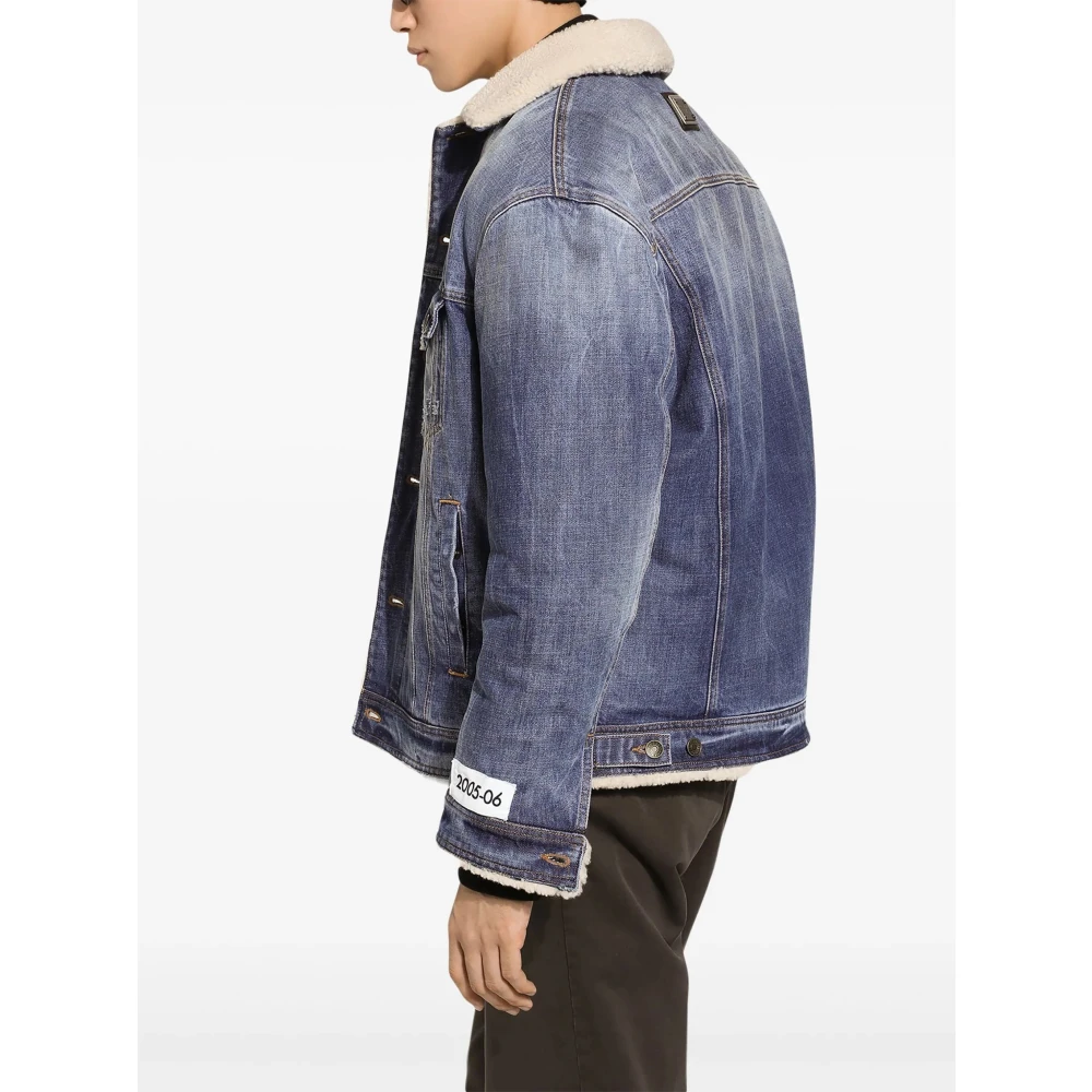 Dolce & Gabbana Heldere Blauwe Teddy Kraag Denim Jas Blue Heren