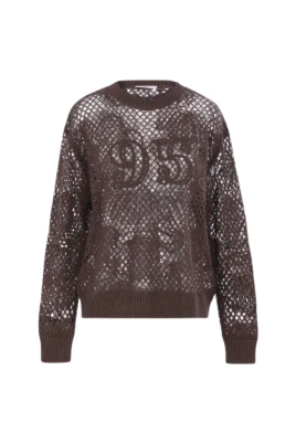 Brun Crewneck Tröja med Broderi