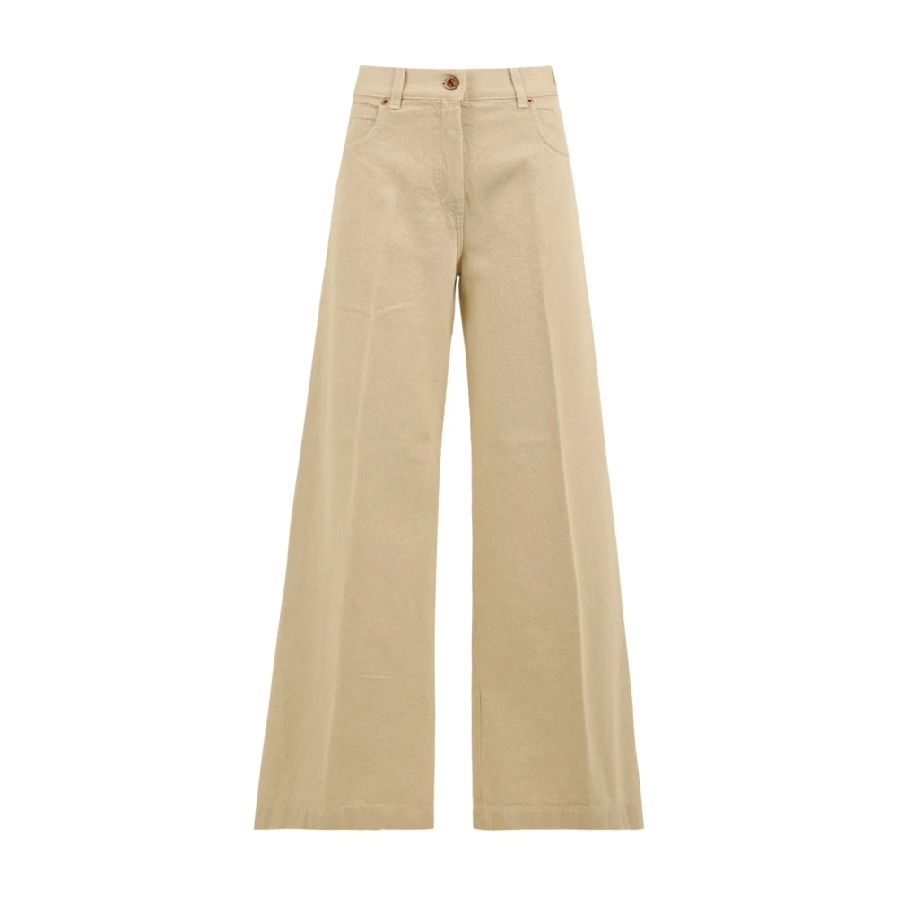 Aspesi Women's Beige Wide Trousers, W28, Denim Wide-Leg Trousers