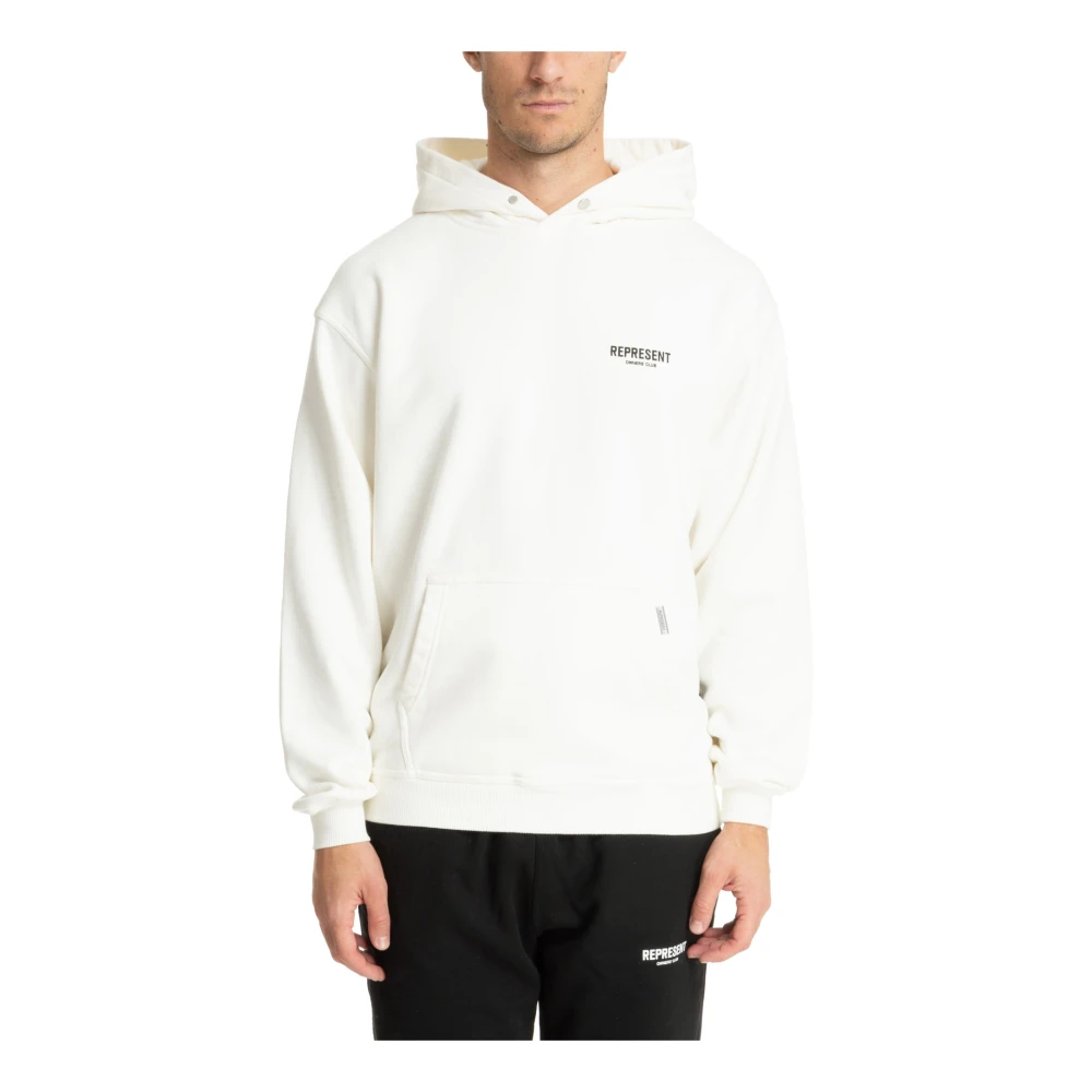 Represent Gestreepte Logo Hoodie met Snap-Button Sluiting White Heren