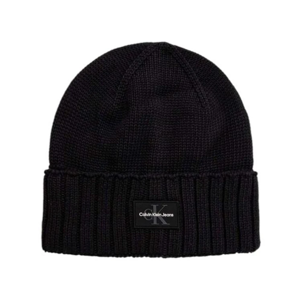 Calvin Klein Jeans Mono Logo Patch Bomull Beanie Black, Herr