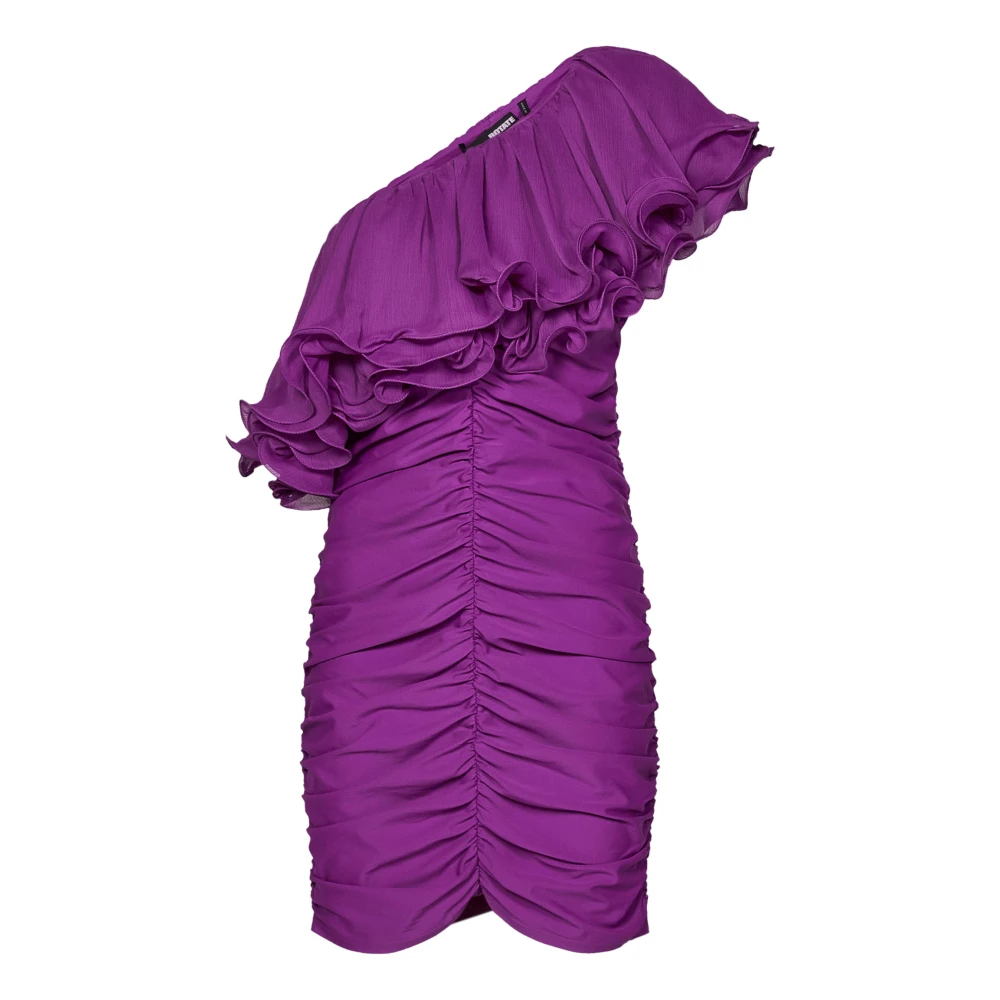 Rotate Birger Christensen Paarse One-Shoulder Gerimpelde Minijurk met Chiffon Ruches Purple Dames