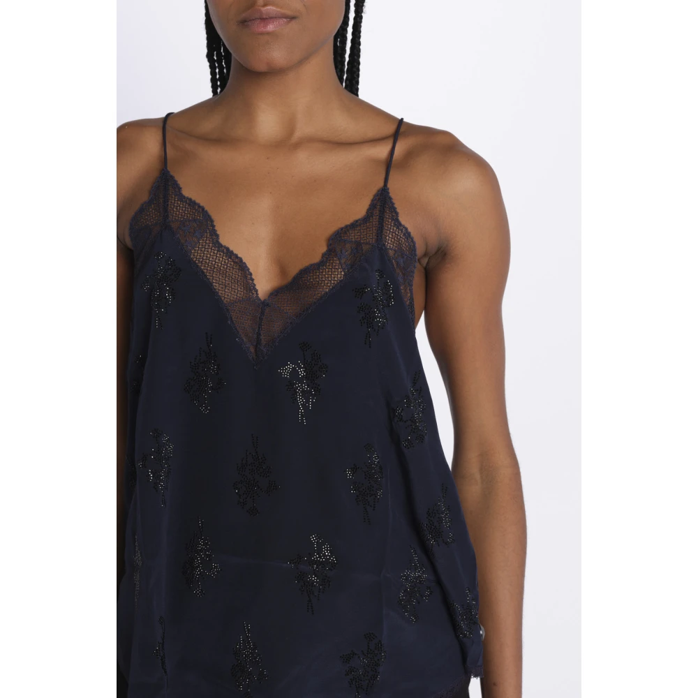 Zadig & Voltaire Blauwe Zijden Top met Strass Blue Dames