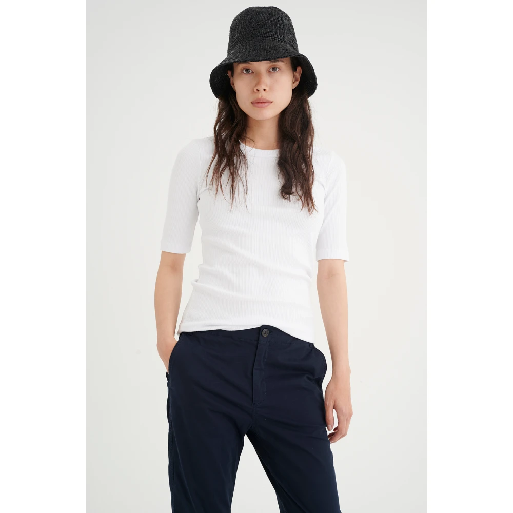 InWear Dagna T-Shirt Basic Geribbeld Katoenen Shirt White Dames