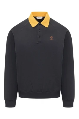 Polo-tröja i broderad bomullsjersey