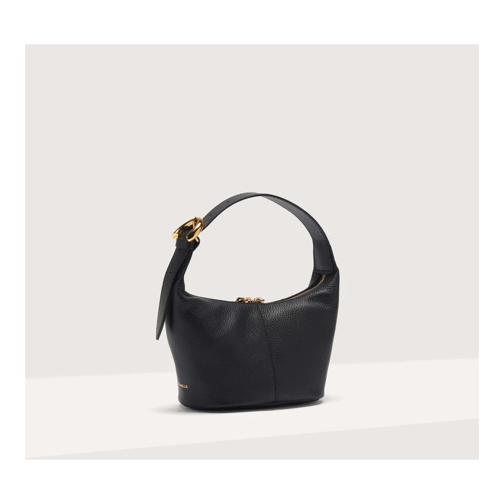 Coccinelle Zwarte gedestructureerde schoudertas met 3D-gesp Black Dames