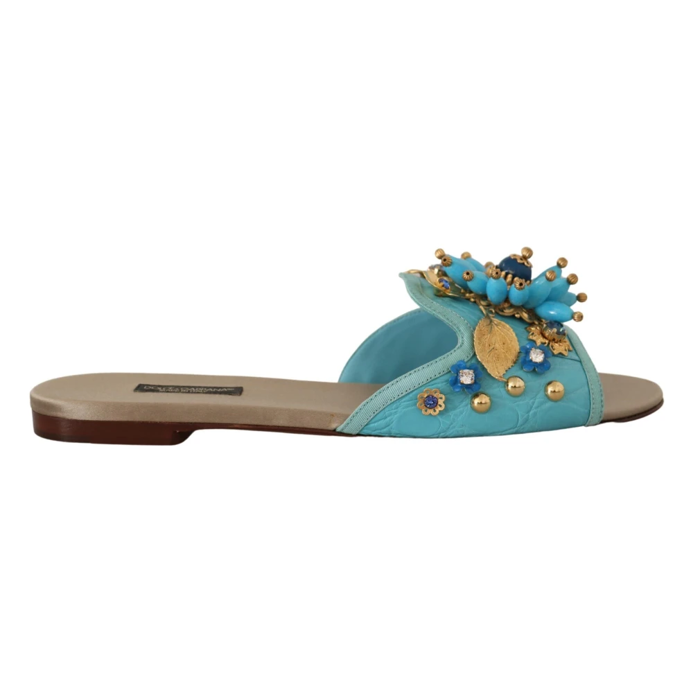 Dolce & Gabbana Women's Blue Exquisite Crystal-Embellished Exotic Leather Sandals