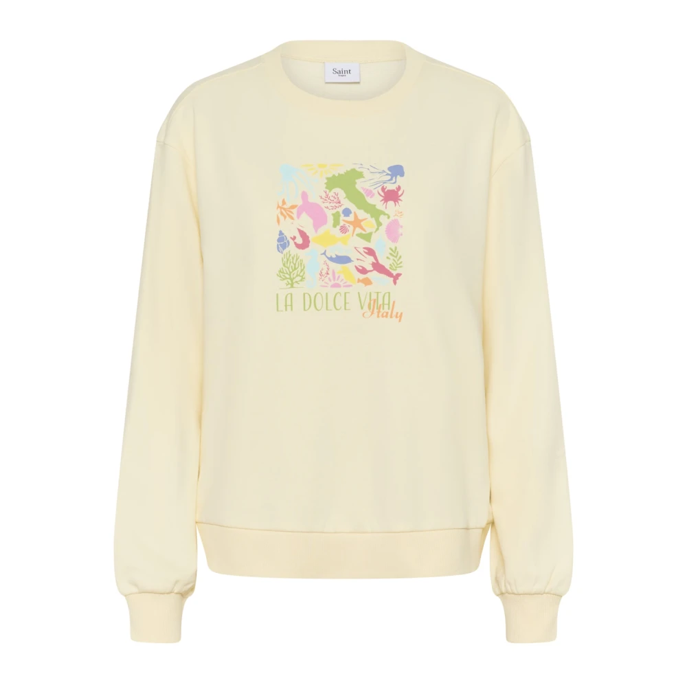 Saint Tropez Yellow Sweatshirts, Female, Xs, Babys Breath Sweatshirt With Embroidered Motif