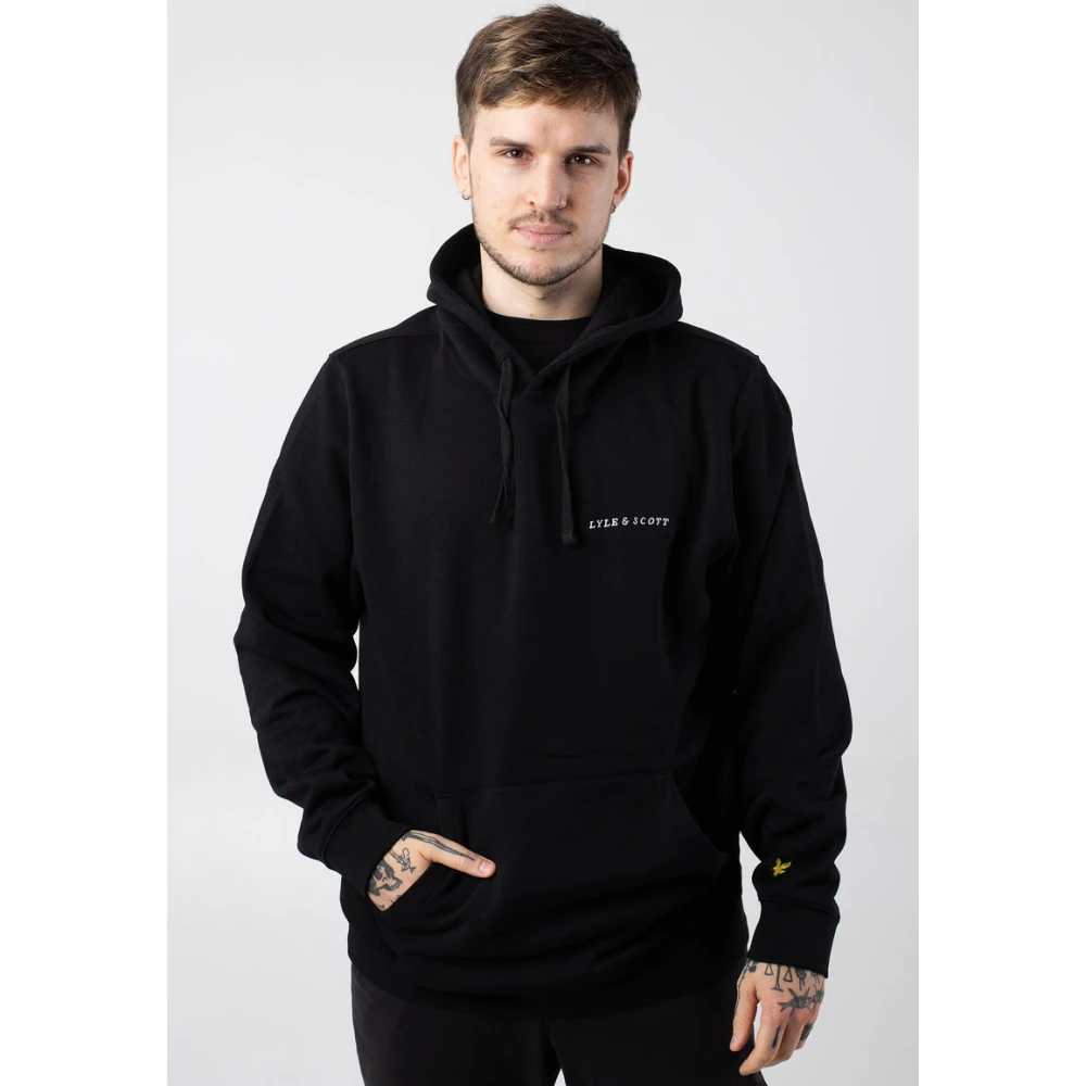 Lyle & Scott Geborduurde hoodie met trekkoord capuchon Black Heren