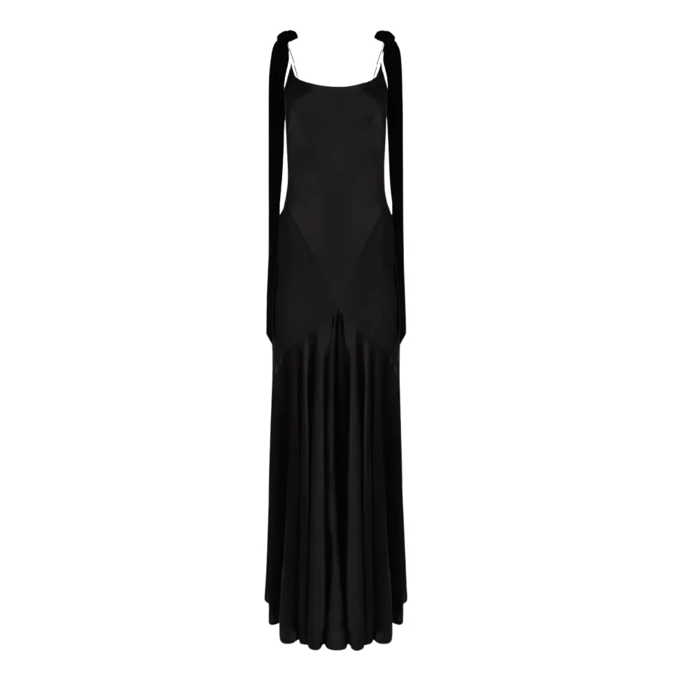 Nina Ricci Zwarte Satijnen Maxi Jurk Black Dames