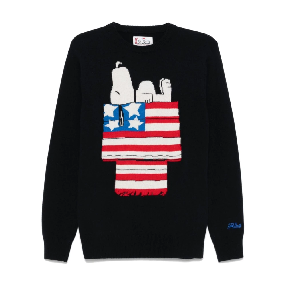 MC2 Saint Barth Blauwe Snoopy Sweater met Crew Neck Blue Heren