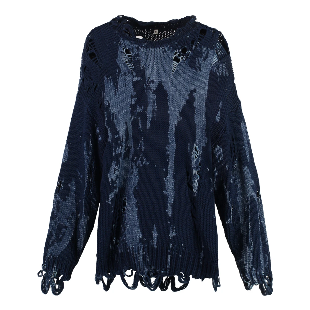R13 Versleten Katoenen Crew-Neck Sweater Blue Dames