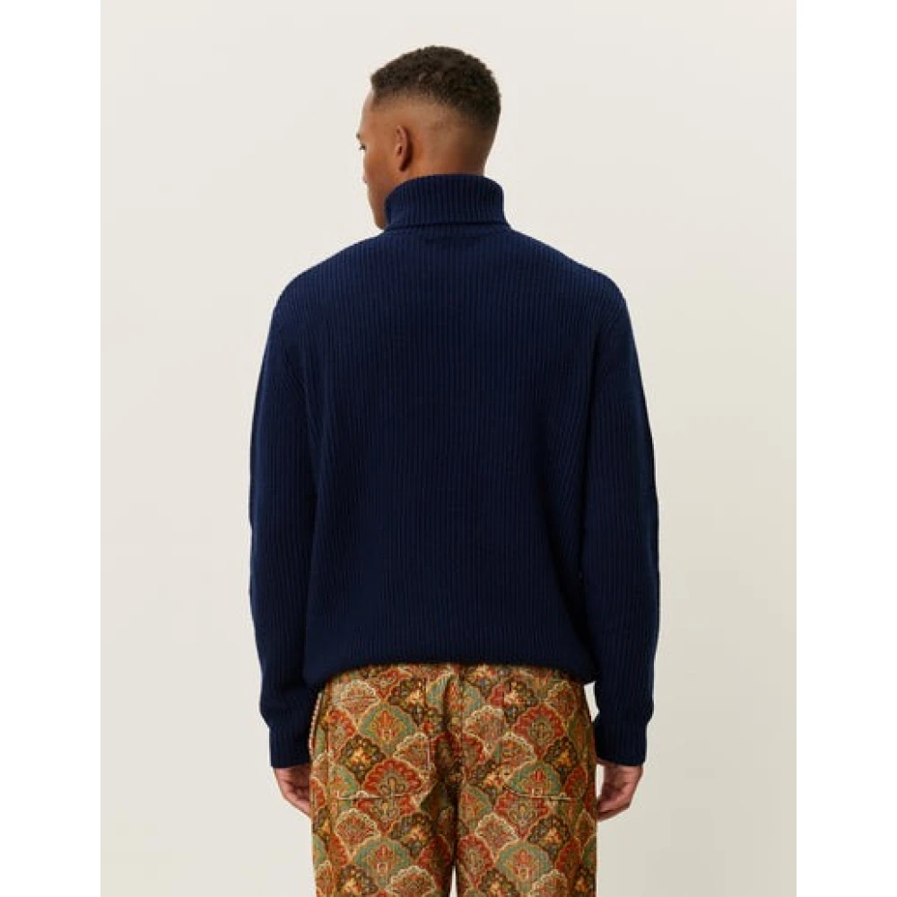 Les Deux Eddie Wol Rib Gebreide Trui Blue Heren