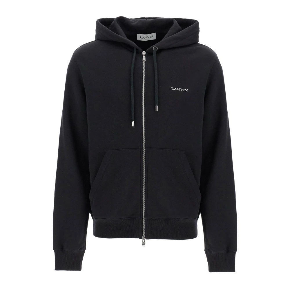 Lanvin Geborsteld Katoenen Hoodie met Rits Black Heren