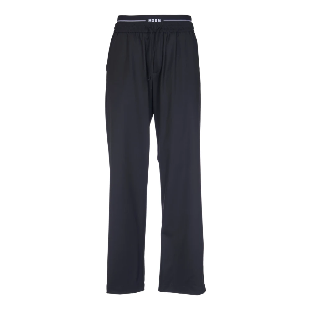 Msgm Zwarte Rechte Elastische Taille Broek Black Heren
