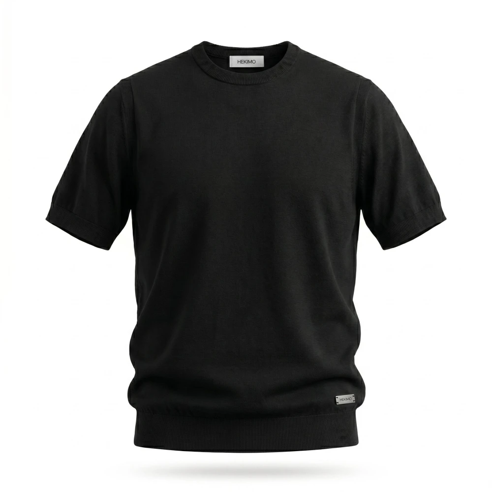 Hèskimo Black T-Shirts, Male, M, Girocollo Manica Corta Finezza 18 Tensilk