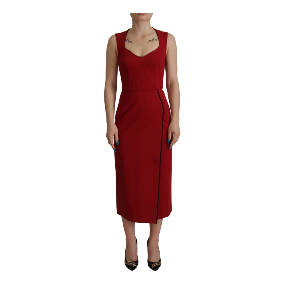 Dolce & Gabbana Women's Red Sweetheart Neckline Midi Bodycon Dress