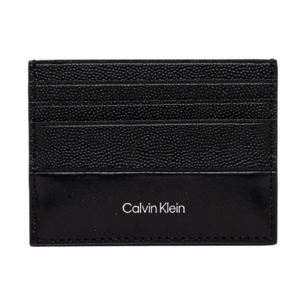 Calvin Klein Zwarte leren kaarthouderportemonnee Black Heren