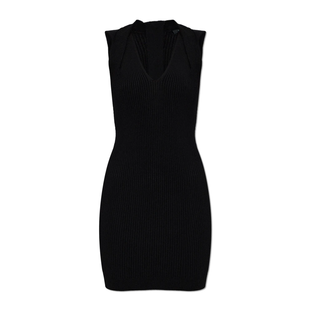 Balmain Women's Black Short Belted Grain De Poudre Dress - Knitted Dresses - Xs - Dresses