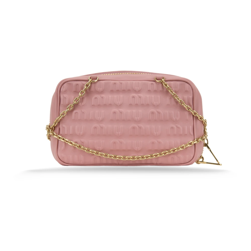 Miu Miu Women's Pink Leather Shoulder Bag With Embossed Motif