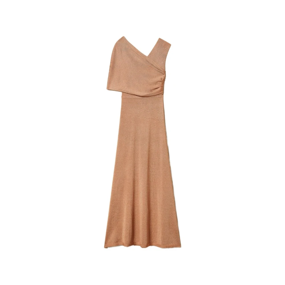 Twinset Women's Beige Asymmetric Lurex Knit Dress - Gowns - M- Dresses