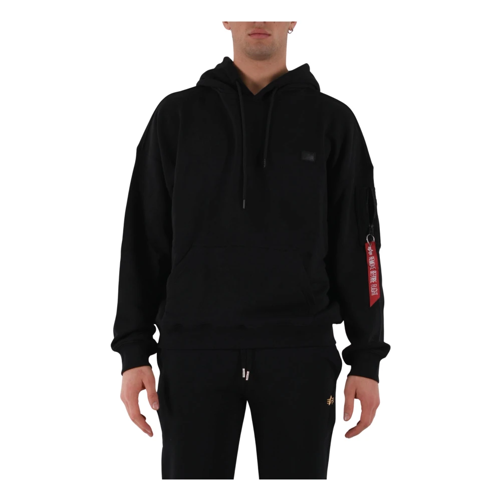 Alpha industries Essentials hoodie met badge logo Black Heren