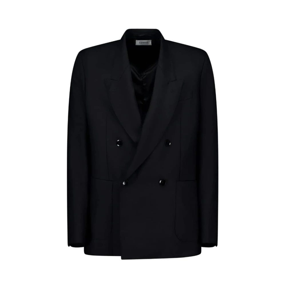 Laneus Dubbelbreasted wollen blazer in zwart Black Heren