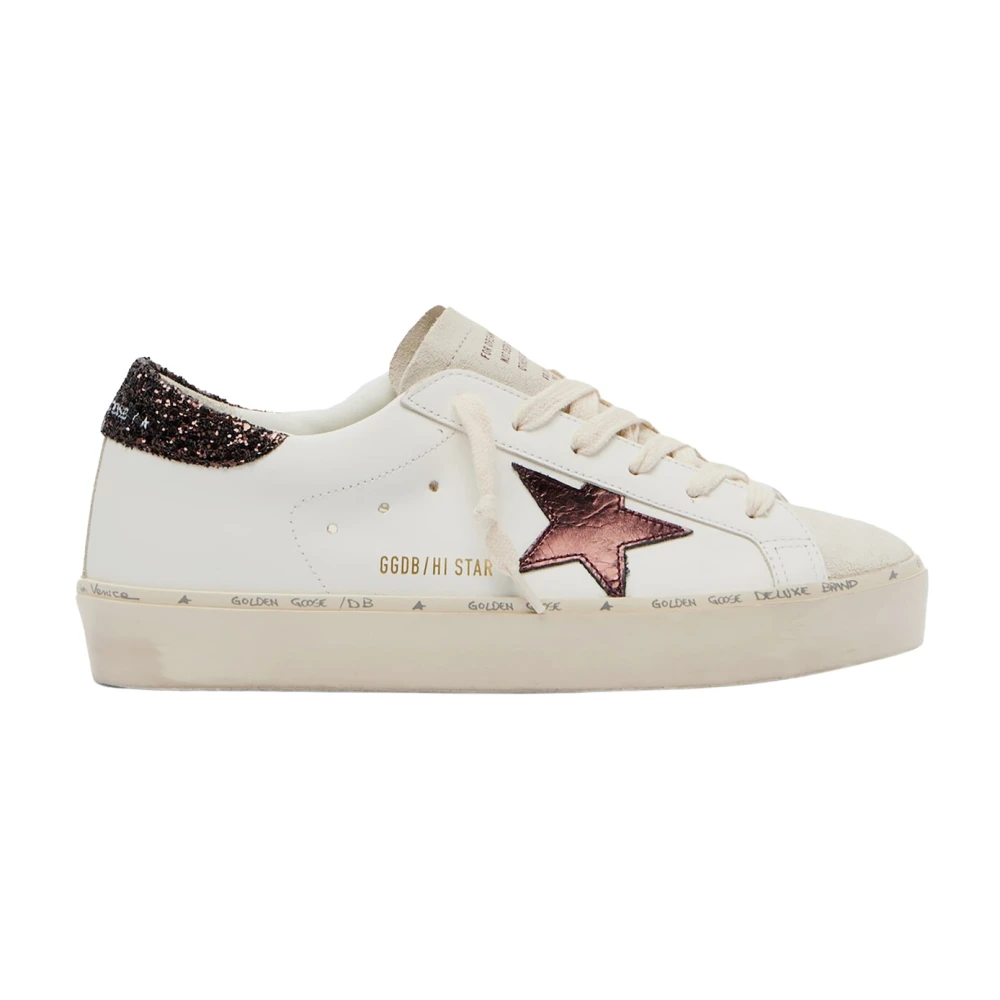 Golden Goose Women's White Sneakers,, Low Glitter Hi-Star Trainers Size 7 Uk