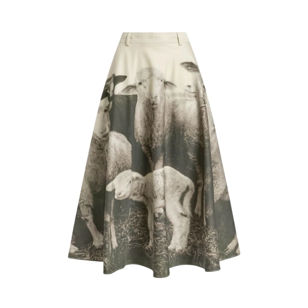 Moschino Multicolor Midi Skirts, Female, Xl, Printed Cotton Gabardine Skirt
