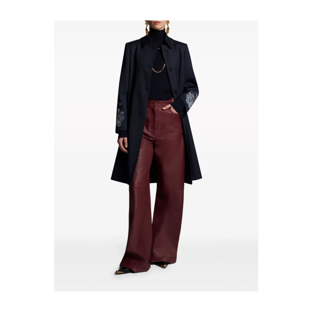 ETRO Blauwe Wollen Blend Bloemen Geborduurde Jas Blue Dames