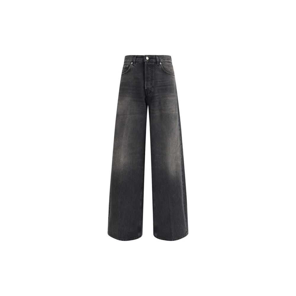 Haikure Women's Black Wide Jeans, W26, Wide-Leg Cotton Jeans With Leather Patch