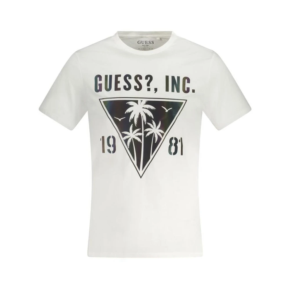 Guess Witte Palmboom Grafische Tee White Heren