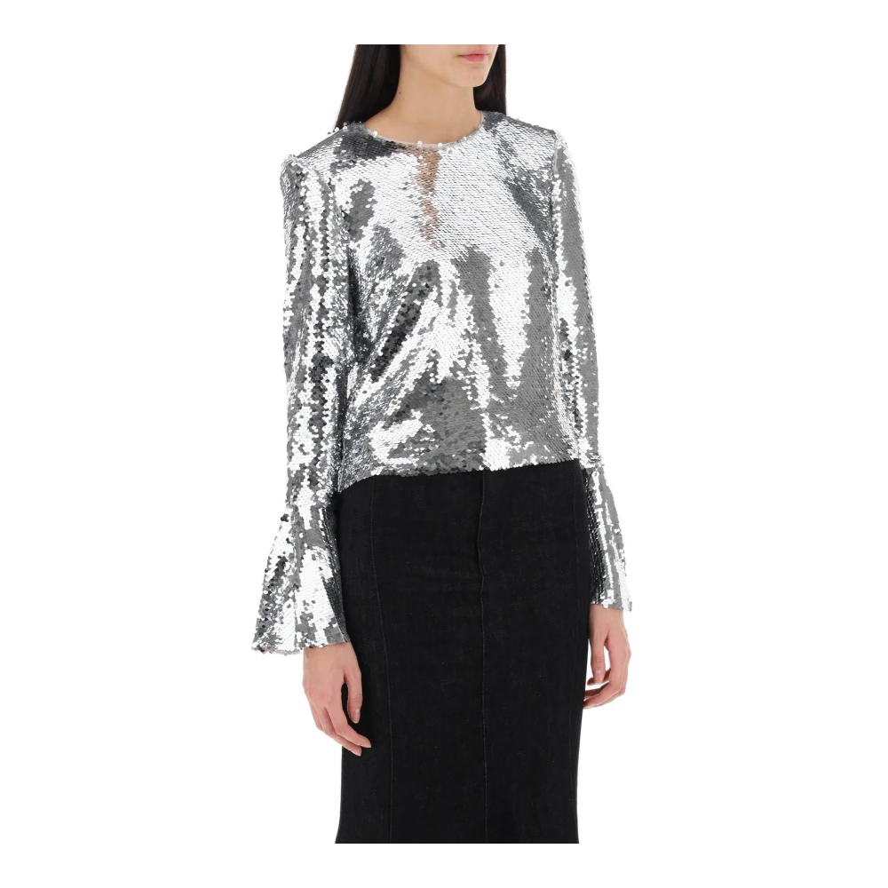 Self Portrait Pailletten Crop Top Gray Dames