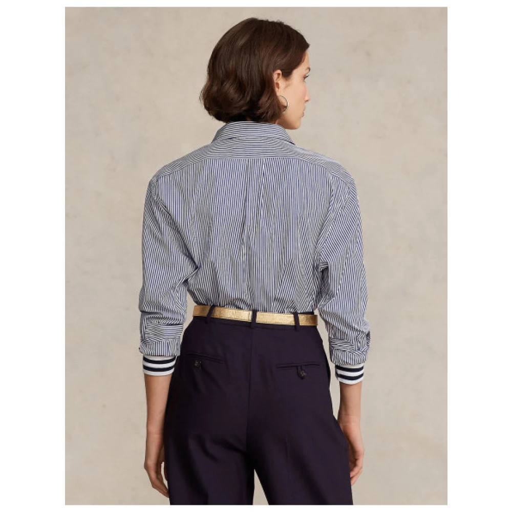 Polo Ralph Lauren Oversized Gestreepte Katoenen Poplin Blouse Blue Dames