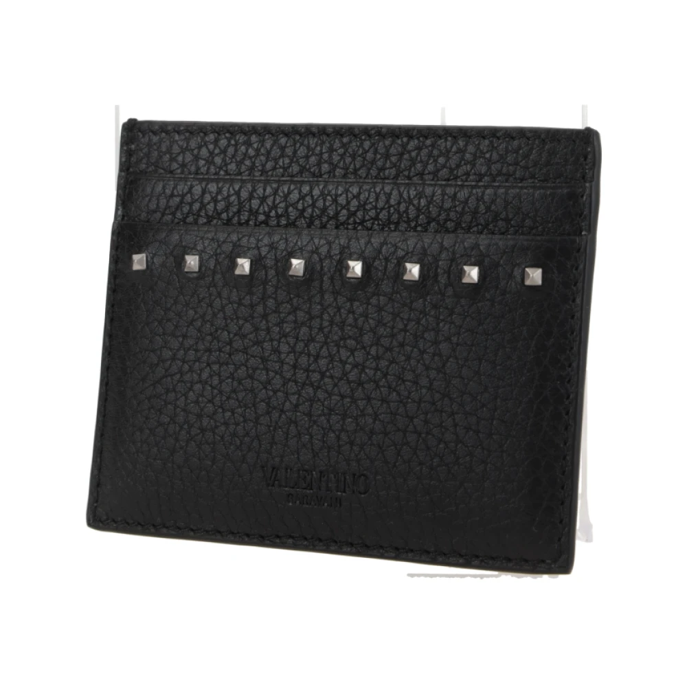 Valentino Garavani Zwarte leren creditcardhouder met studs Black Heren