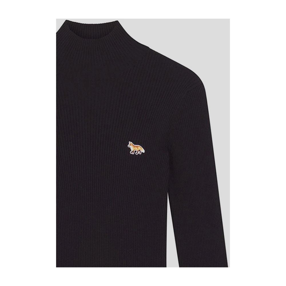 Maison Kitsuné Wol en Katoen Fox Gebreid Black Dames