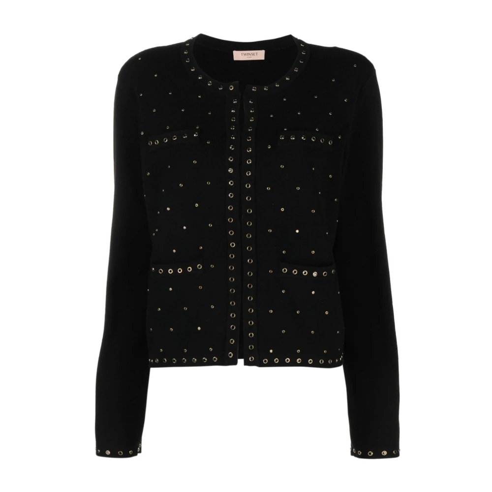 Twinset Zwarte Cardigan met Eyelet-Details Black Dames