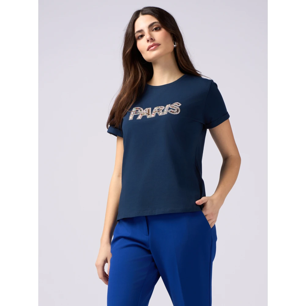 Oltre T-shirt in jersey met sieradenapplicatie Blue Dames