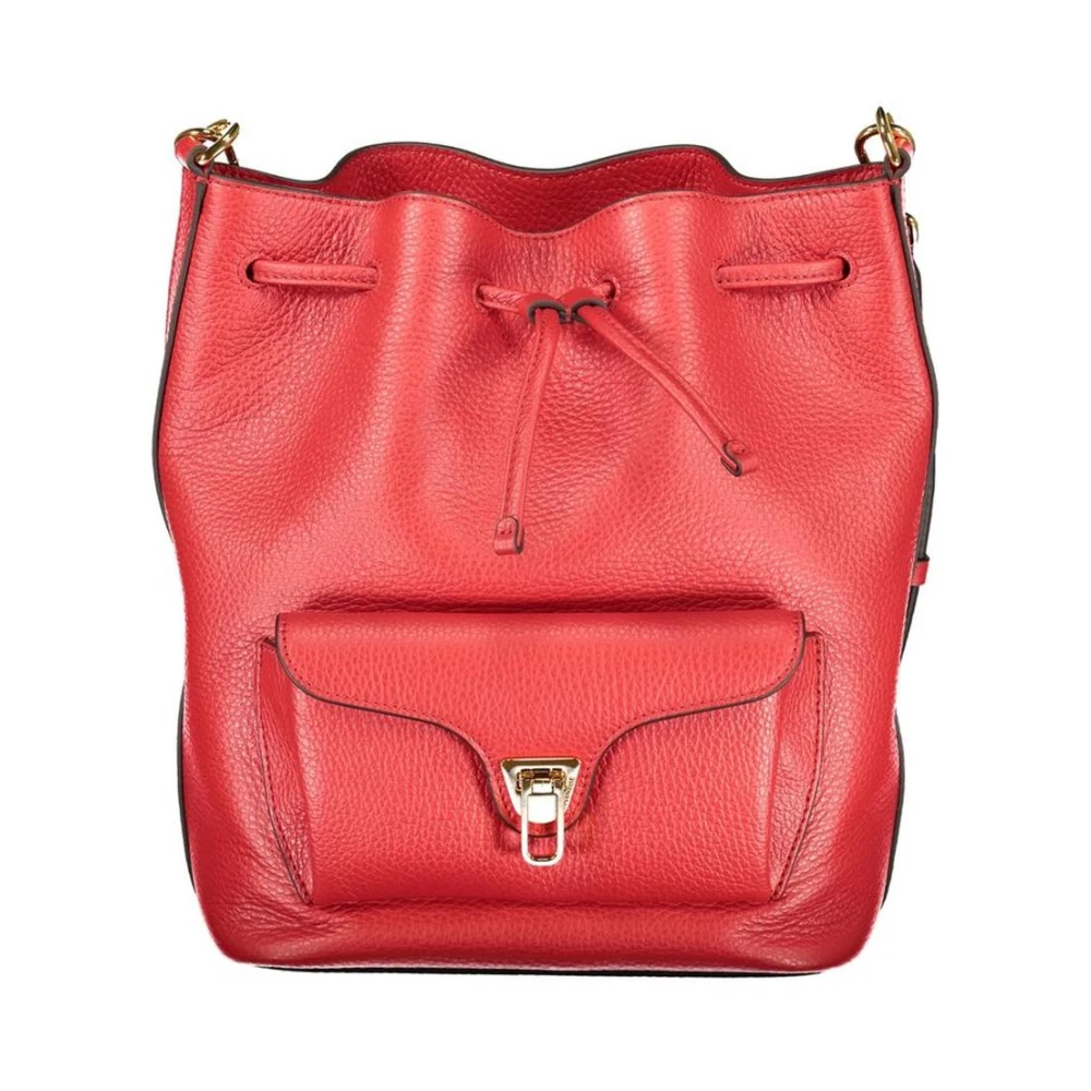 Coccinelle Donna Rosso - Borsa A Secchiello In Pelle Con Coulisse E Tasca Frontale Con Patta - Bags - One Size - Immagine 1