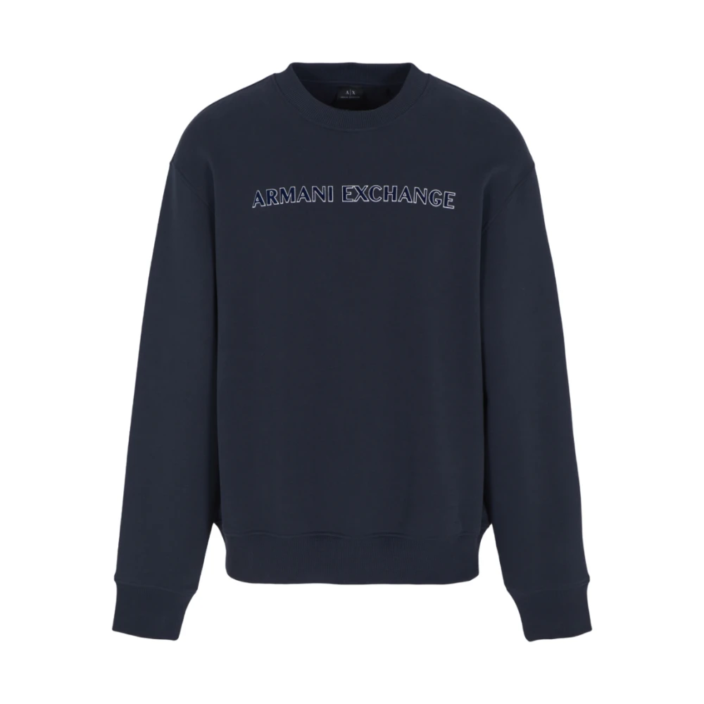 Armani Exchange Men's Blue Stretch Interlock Sweater Logo Print