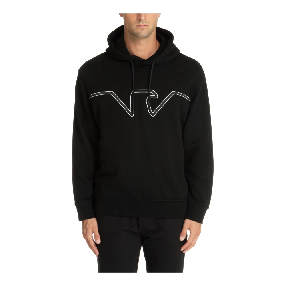 Emporio Armani Dragsko Enfärgad Logotyp Broderad Hoodie Black, Herr