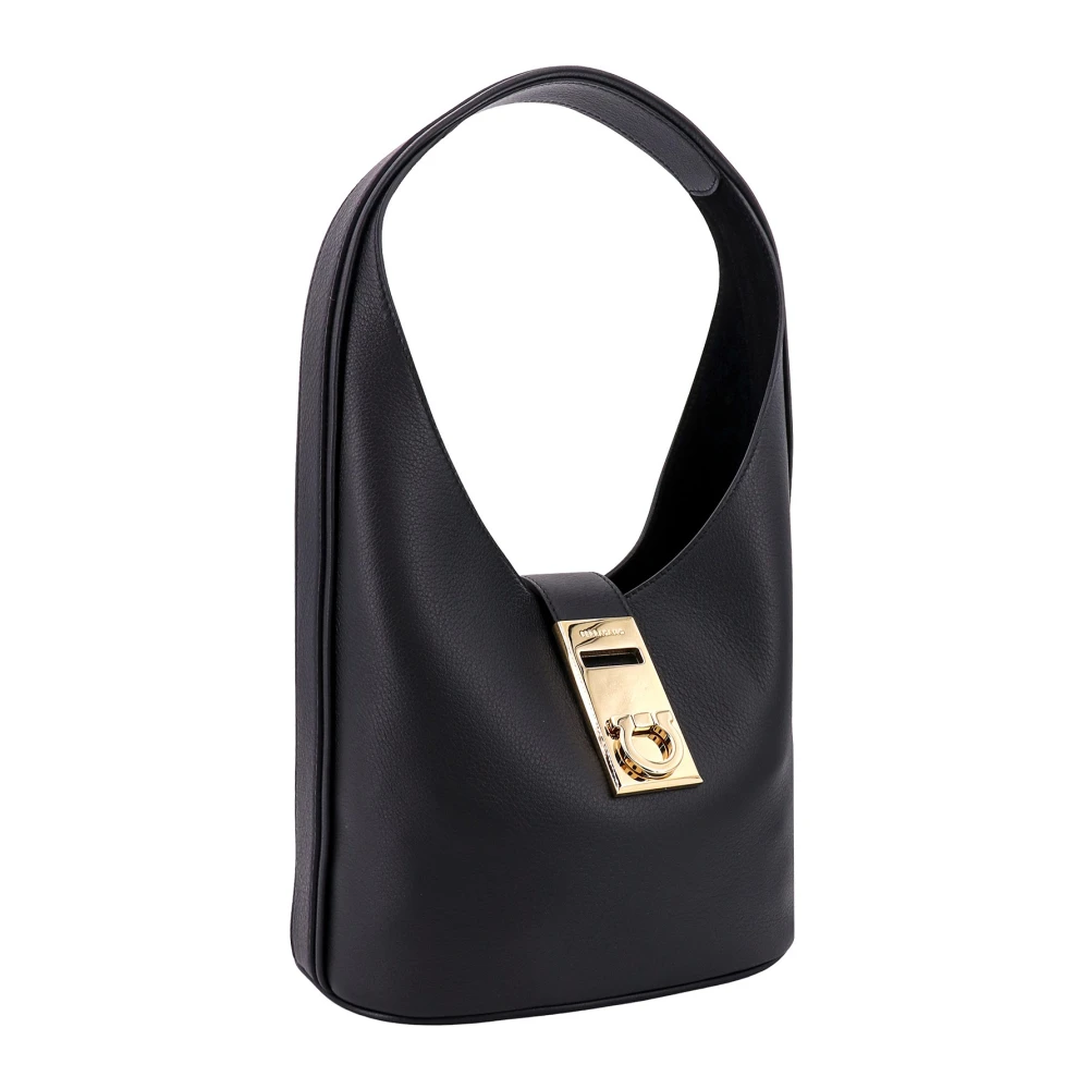 Salvatore Ferragamo Zwarte leren schoudertas Gancini detail Black Dames