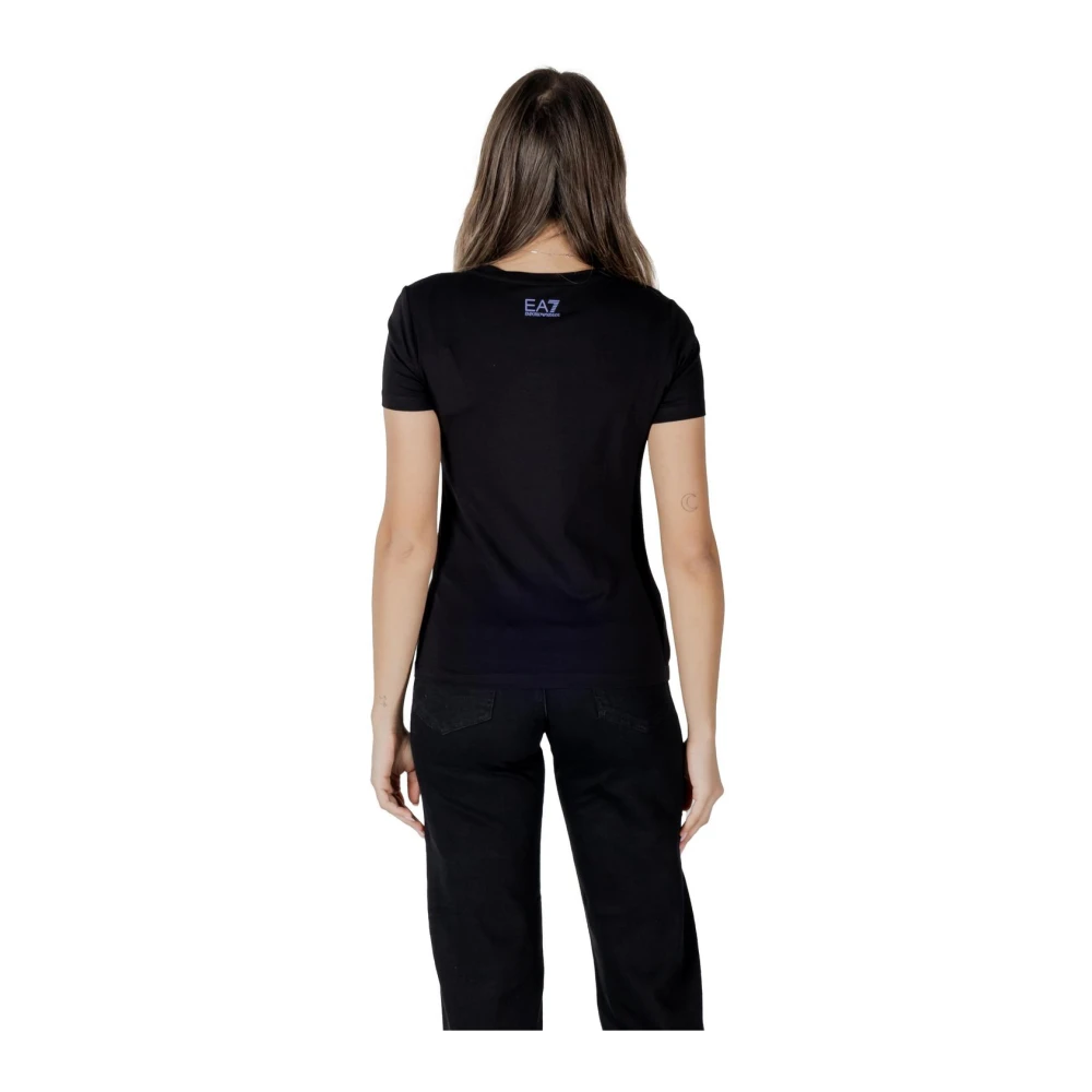 Emporio Armani EA7 Zwart Bedrukt Kort T-shirt met Korte Mouwen Black Dames