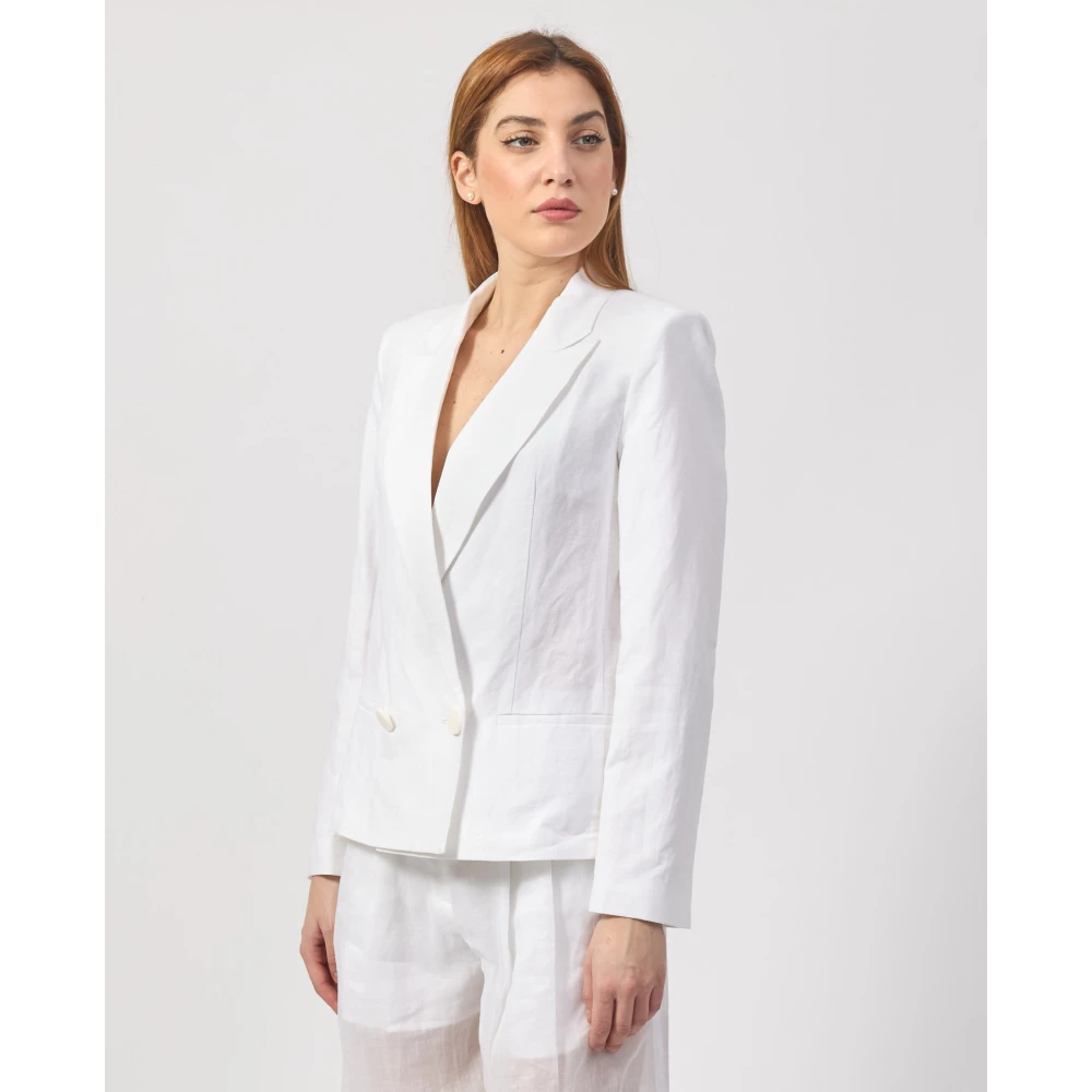 Armani Exchange Witte Double-Breasted Blazer Jas White Dames