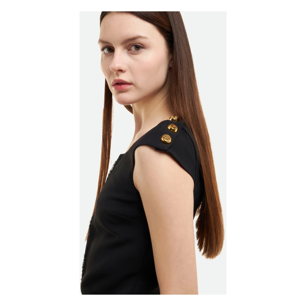 Elisabetta Franchi Zwarte Korte Mouw Ronde Hals Jurk Black Dames