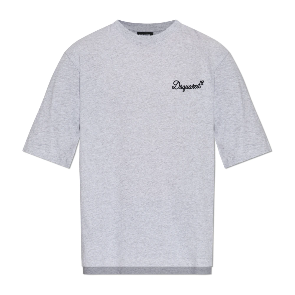 Dsquared2 Gray T-Shirts, Male, L, T-Shirt With Embroidered Logo