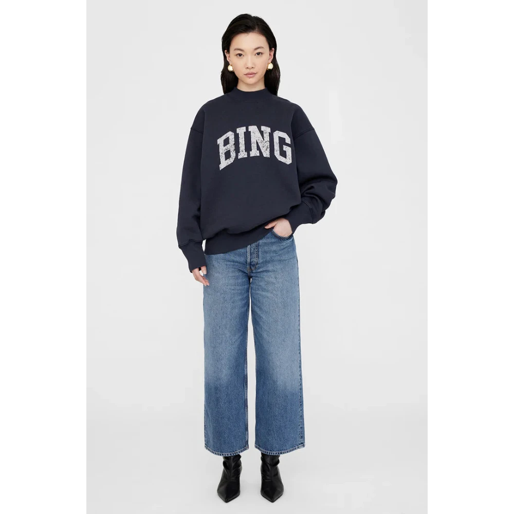 Anine Bing Navy Sweatshirt met Bing Print Blue Dames