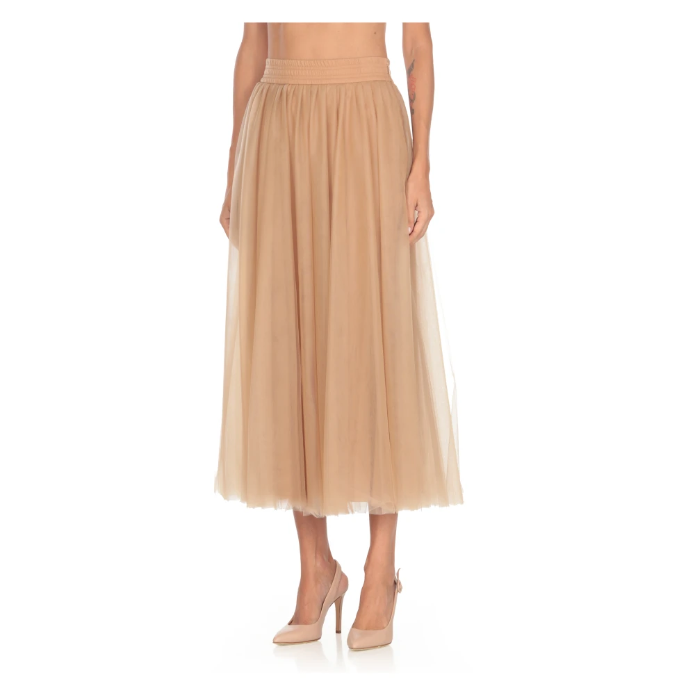 Fabiana Filippi Beige Tule Rok Elastische Taille Wijd Beige Dames