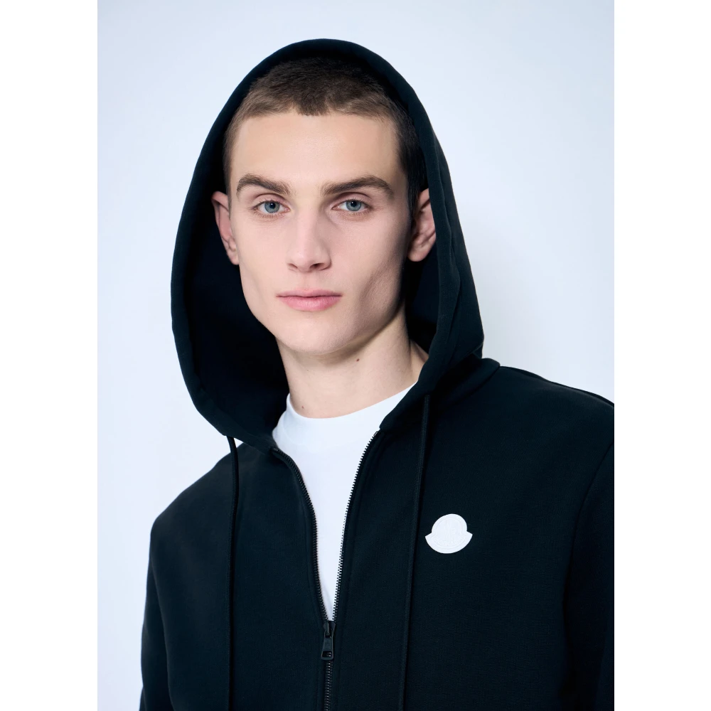 Moncler Katoenen Fleece Logo Patch Zip-Up Sweatshirt Black Heren